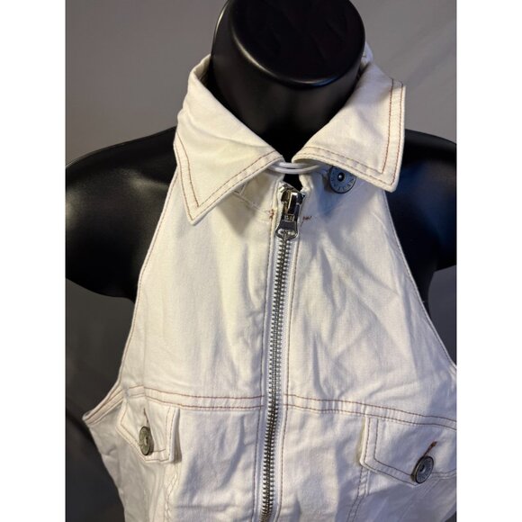 New RVT White Denim Jean Vest Stretch Sexy Layer Moto Vibes Womens PLus XXL 2X - Picture 2 of 3